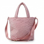 Pink quilted tote with crossbody strap