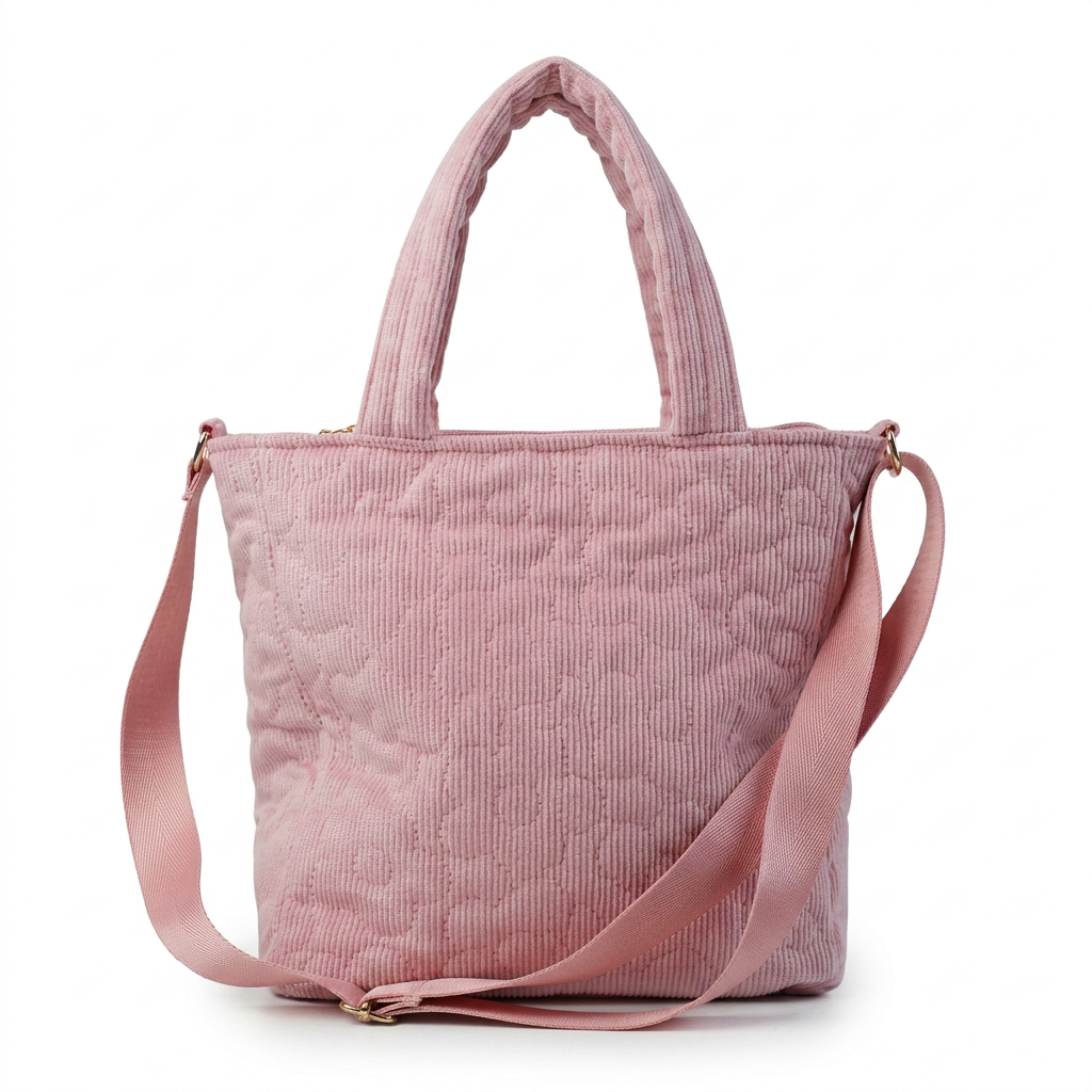 Pink quilted tote with crossbody strap