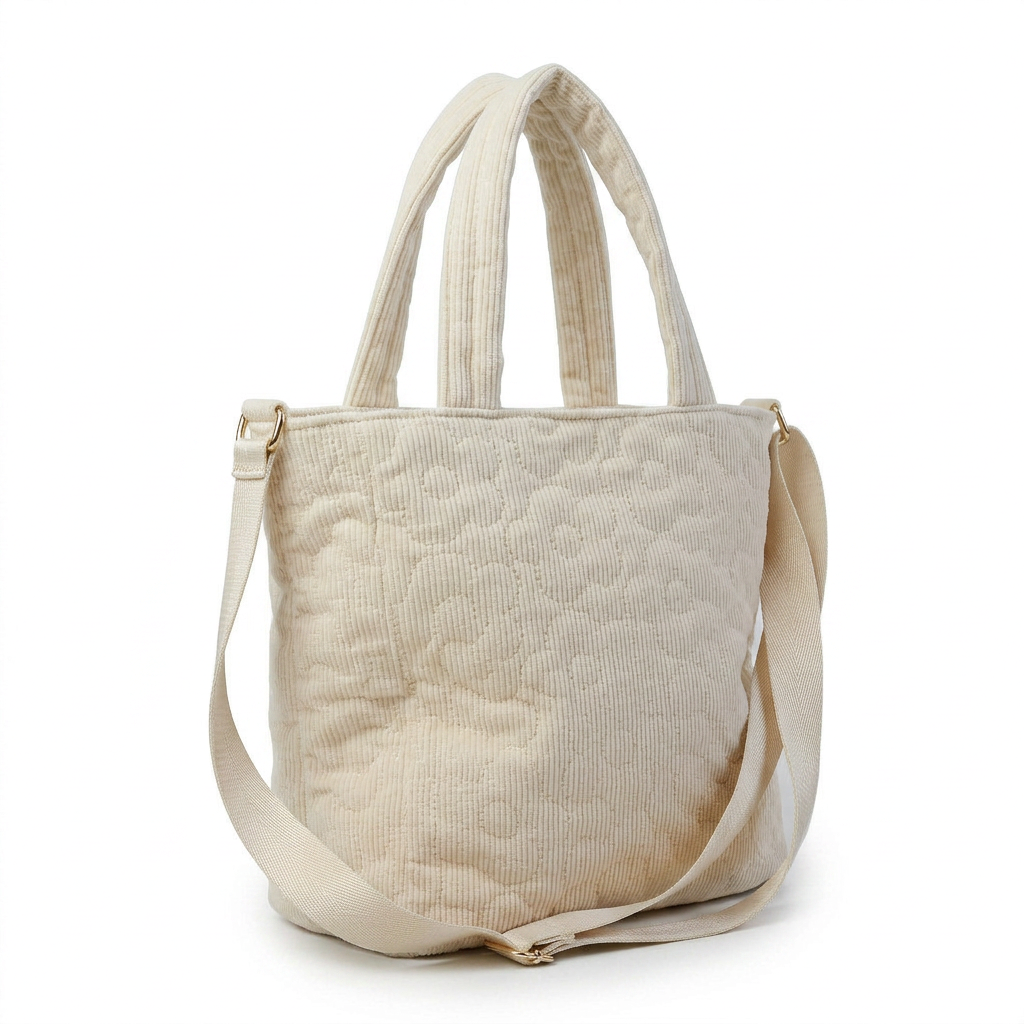 Cream quilted tote with crossbody strap