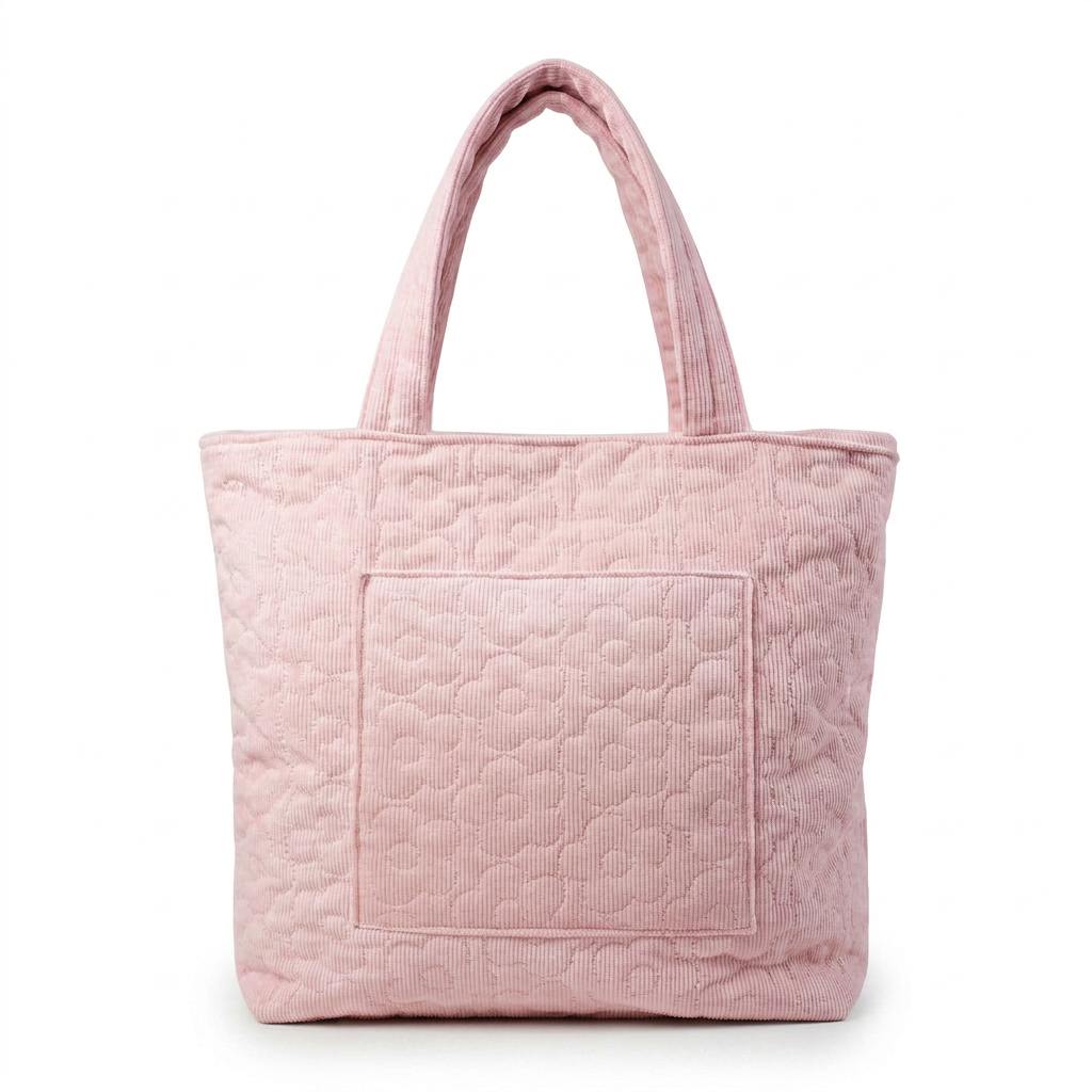 Pink quilted tote with crossbody strap