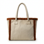 Cream suede tote with brown sherpa side trim