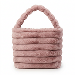 Dusty pink ribbed faux fur bucket bag