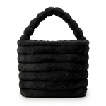 Black ribbed faux fur bucket bag