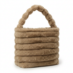Camel/tan ribbed faux fur bucket bag