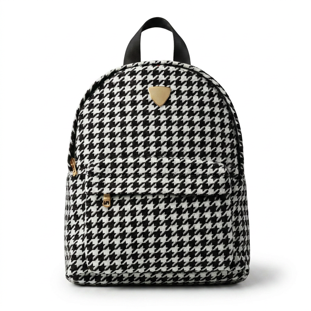 Houndstooth mini backpack with gold heart charm