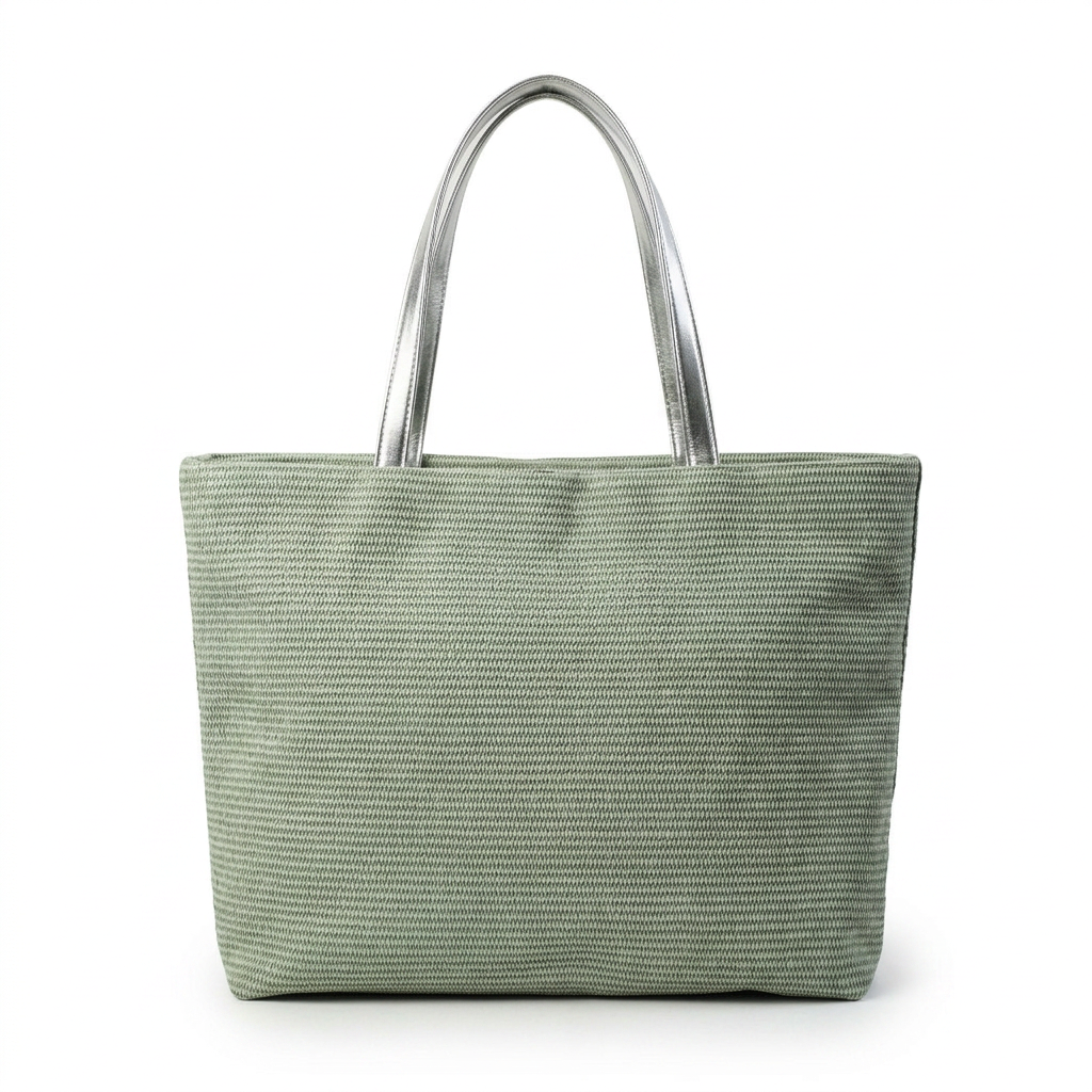 Sage green ribbed knit tote bag
