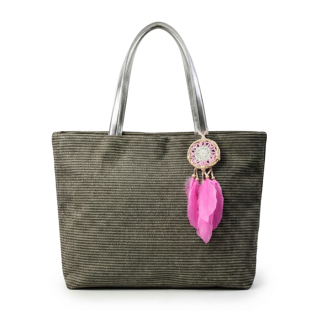Ribbed Knit Tote Bag Set with Feather Charm — additional view 5