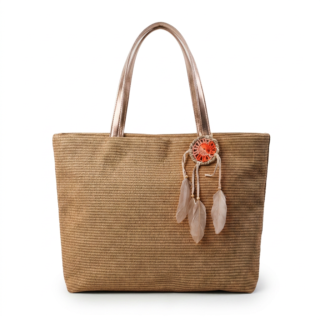 Ribbed Knit Tote Bag Set with Feather Charm — additional view 6