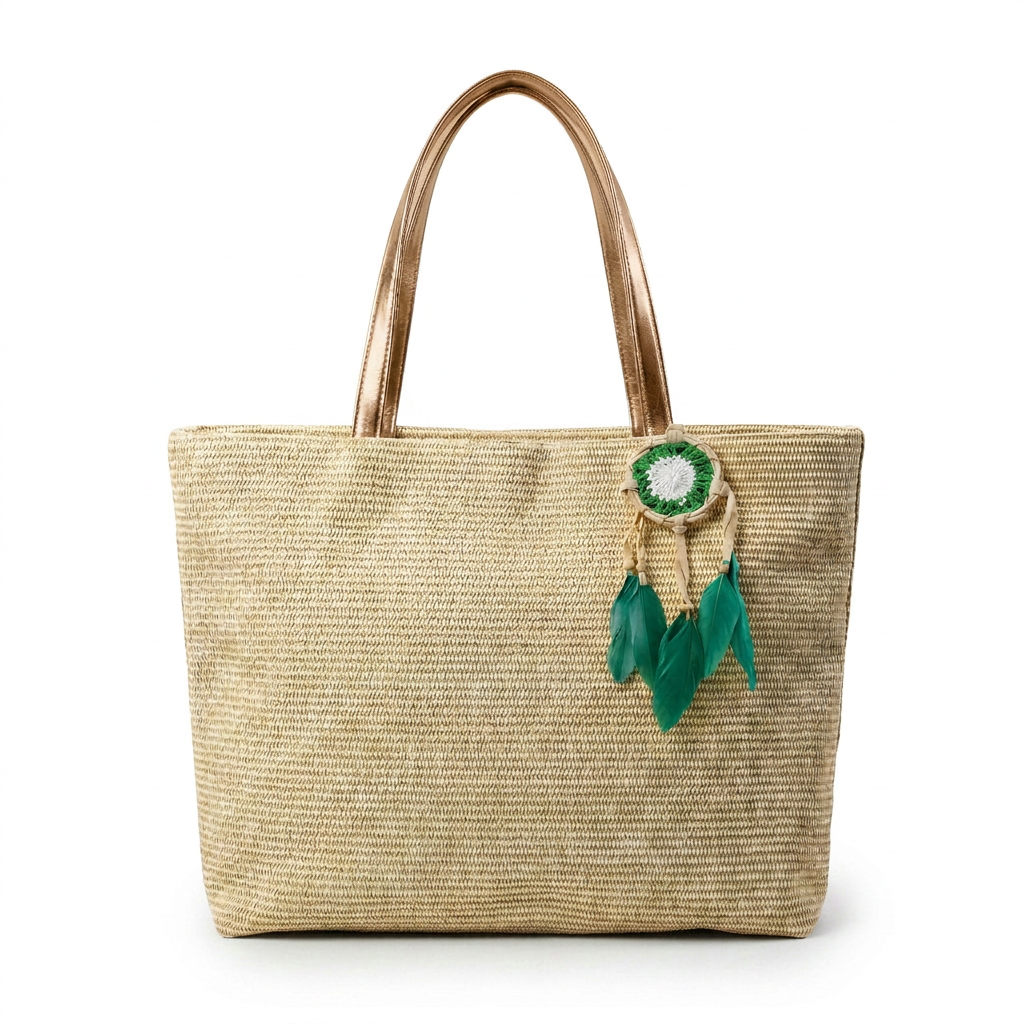 Ribbed Knit Tote Bag Set with Feather Charm — additional view 7