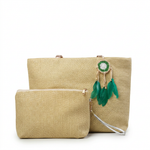 Ribbed Knit Tote Bag Set with Feather Charm — additional view 8