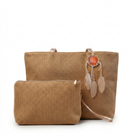 Ribbed Knit Tote Bag Set with Feather Charm — additional view 9