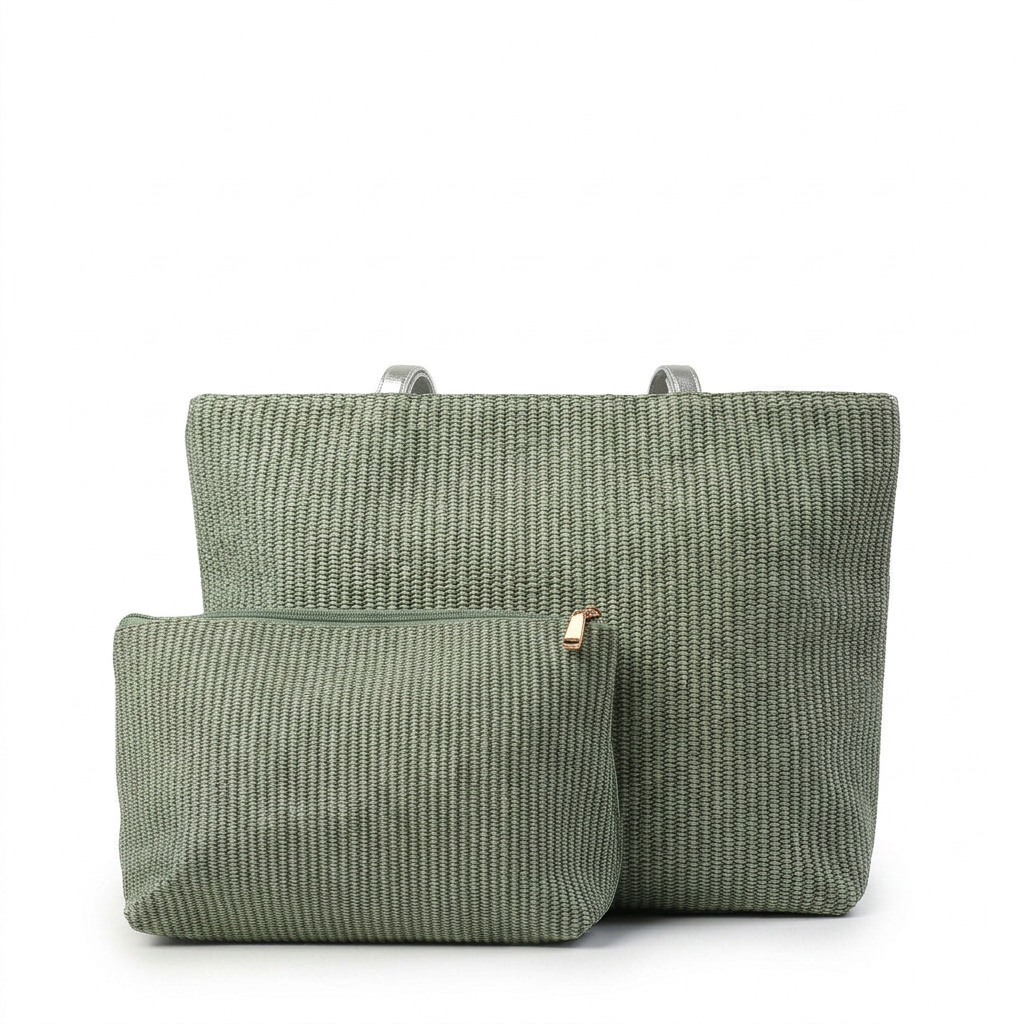 Ribbed Knit Tote Bag Set with Feather Charm — additional view 11